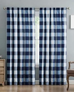 Truly Soft Everyday Buffalo Plaid Navy Blue Drape Set Home