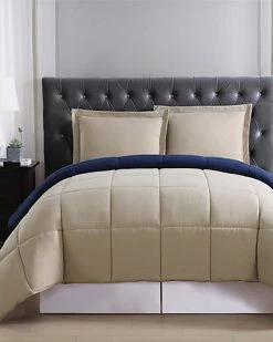 Truly Soft Everyday Khaki And Navy Reversible Comforter Set Home