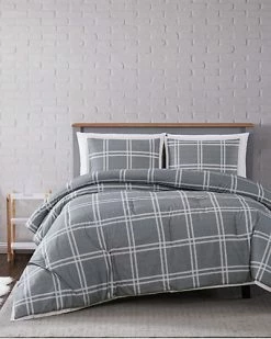 Truly Soft Leon Plaid Grey 3pc Comforter Set Home