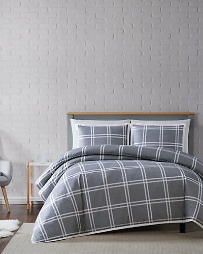 Truly Soft Leon Plaid Grey Duvet Cover Set Home