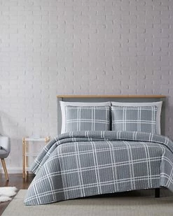 Truly Soft Leon Plaid Grey Quilt Set Home