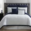 Truly Soft Everyday Hotel Border White & Navy 7pc Comforter Set Home
