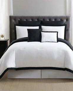 Truly Soft Everyday Hotel Border White & Black 7pc Comforter Set Home