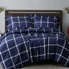 Truly Soft Printed Windowpane Navy White 3Pc Comforter Set Home