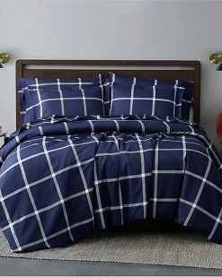 Truly Soft Printed Windowpane Navy White 3Pc Comforter Set Home