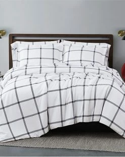 Truly Soft Printed Windowpane White Charcoal 3Pc Comforter Set Home