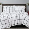 Truly Soft Printed Windowpane White Charcoal 3Pc Duvet Cover Set Home