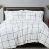 Truly Soft Printed Windowpane White Grey 3Pc Duvet Cover Set Home