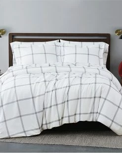 Truly Soft Printed Windowpane White Grey 3Pc Duvet Cover Set Home