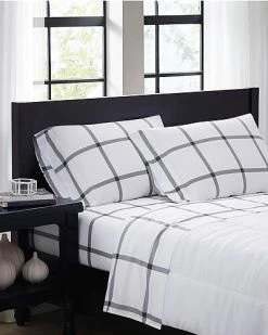 Truly Soft Printed Windowpane White Charcoal Sheet Set Home