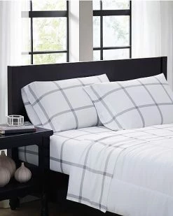 Truly Soft Printed Windowpane White Grey Sheet Set Home